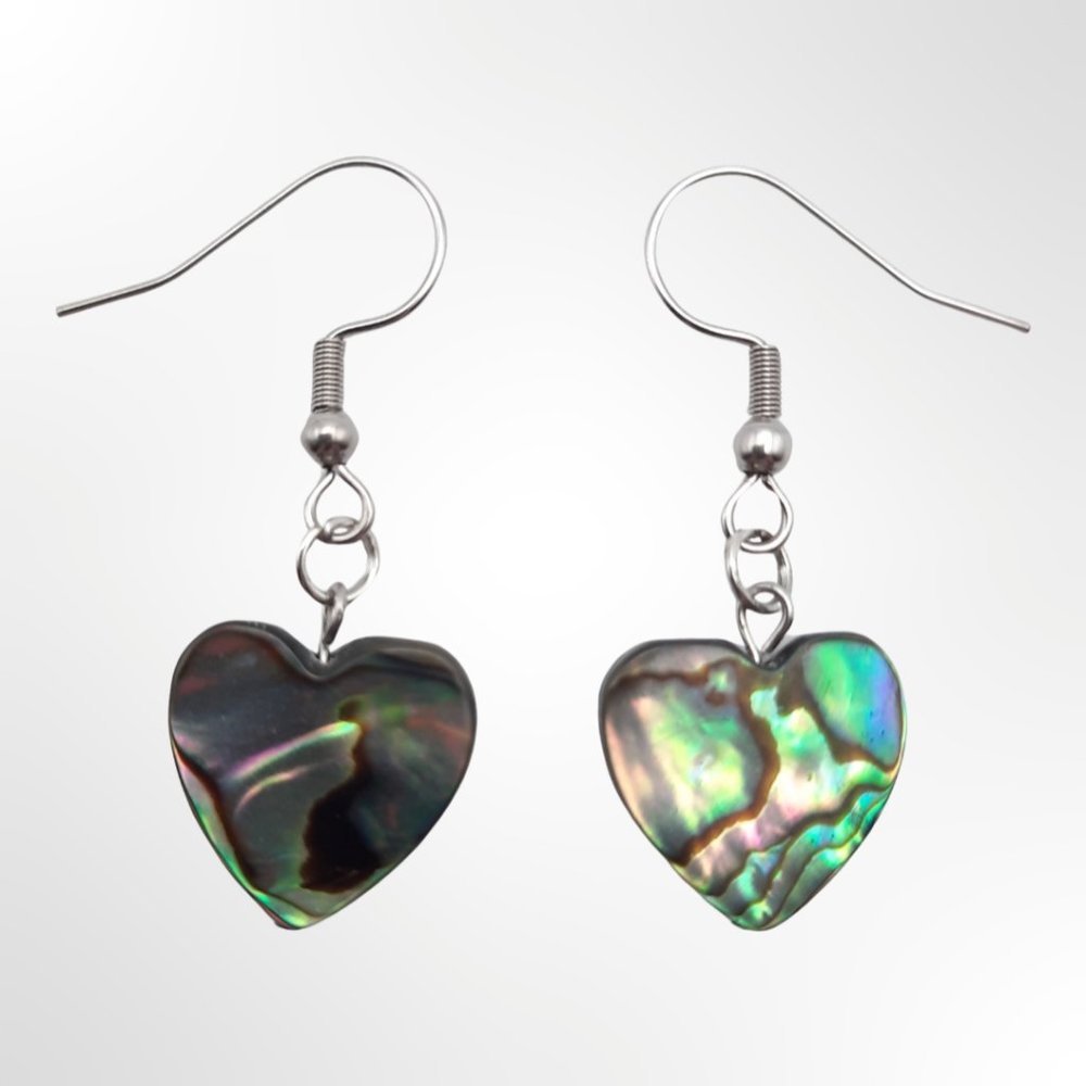 Abalone Shell Heart Drop Earrings Simple Colorful Handmade Jewelry - Picture 1 of 6